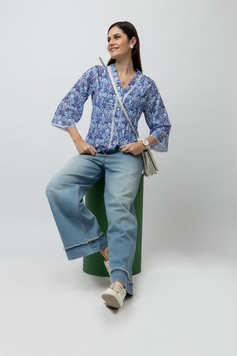 7OUNCE Blue Cambric Printed Top for Women - Image 5